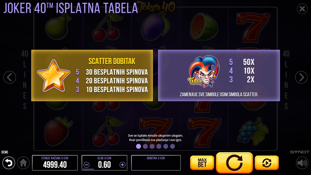 Joker 40 Slot Wild and Scatter Symbols