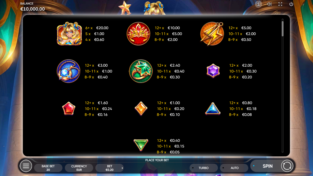 Starshine Crystals Slot Symbols